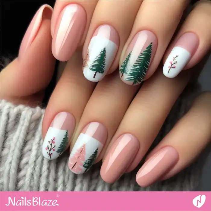 Reverse French Glossy Christmas Tree Nails | Christmas | Winter - NB1243